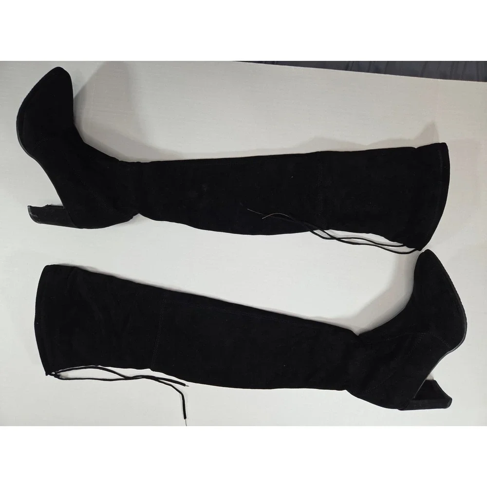 Kaitlyn Pan Women Black Faux Suede Over The Knee Thigh High Block Heel Boots 9